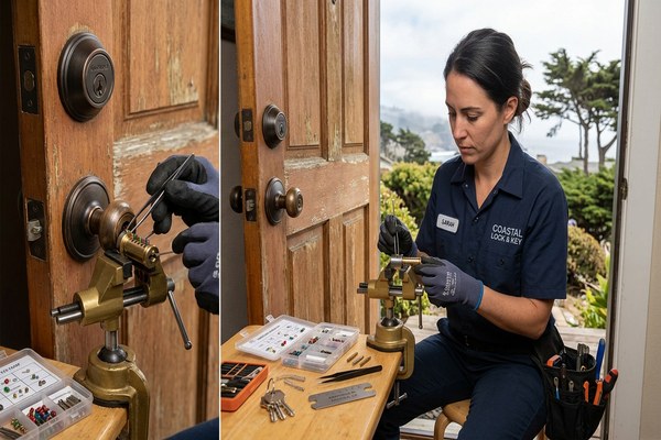 Locksmith rekeying lock cylinder for Pacifica CA property
