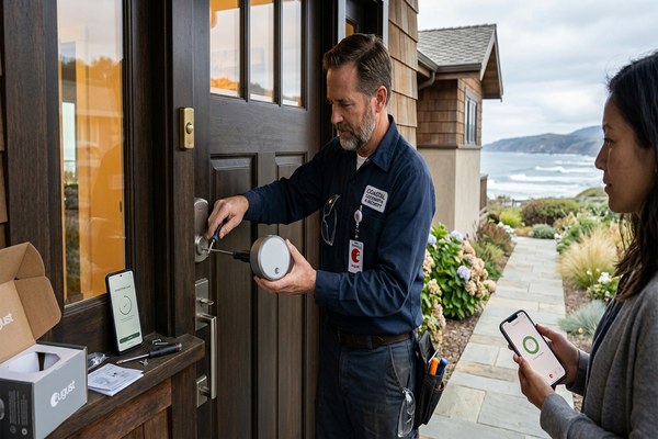 Smart lock installation at Pacifica vacation rental property